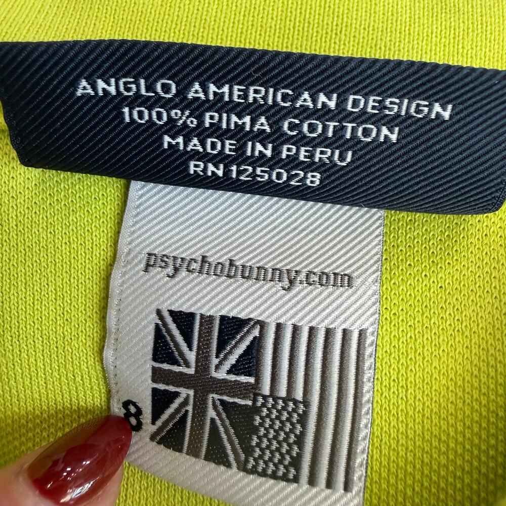 Psycho Bunny Neon Yellow Polo Shirt Size 8 Classic Cotton - Picture 5 of 9